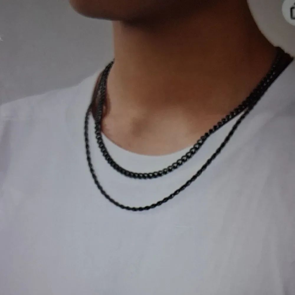 MooHam Cuban Black Double Layer Chain Necklace New